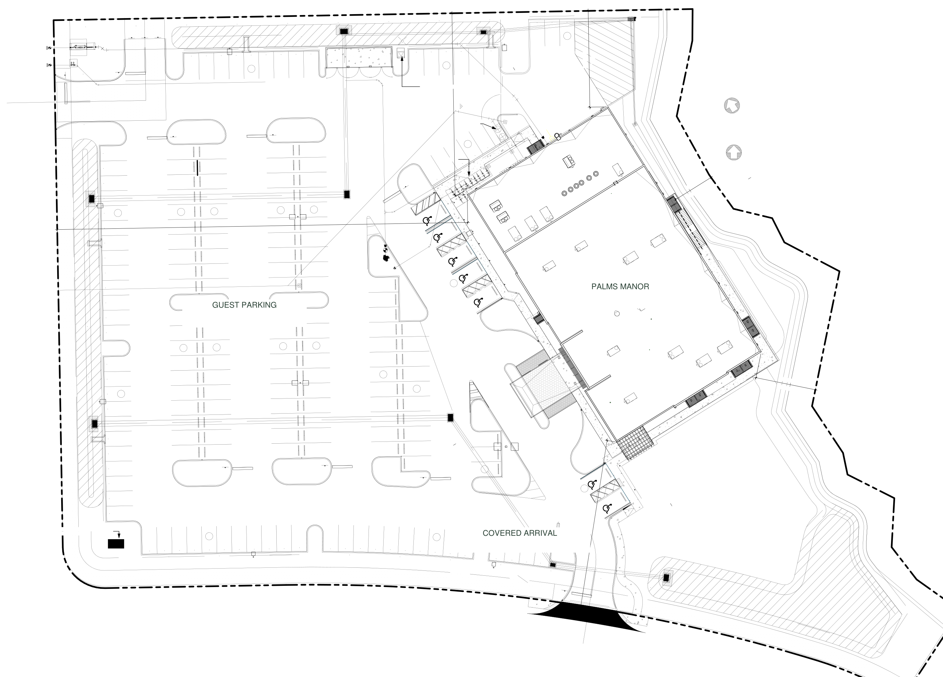 Sanitized site overview showing parking and covered arrival